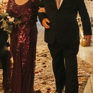 R&M Richards long formal gown. Plum color with sequen, beaded accents. Size 14W